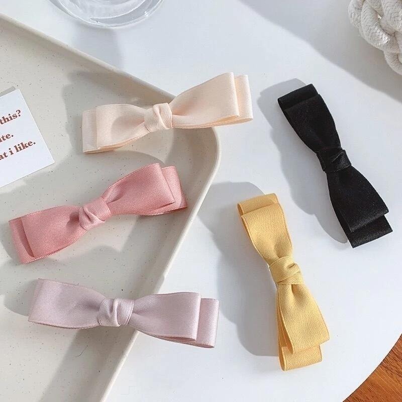 ✨台灣現貨🌿日韓純色雙層蝴蝶結彈簧夾 簡約風甜美氣質髮夾 頂夾 半扎頭髮公主頭髮飾【N68】-細節圖4