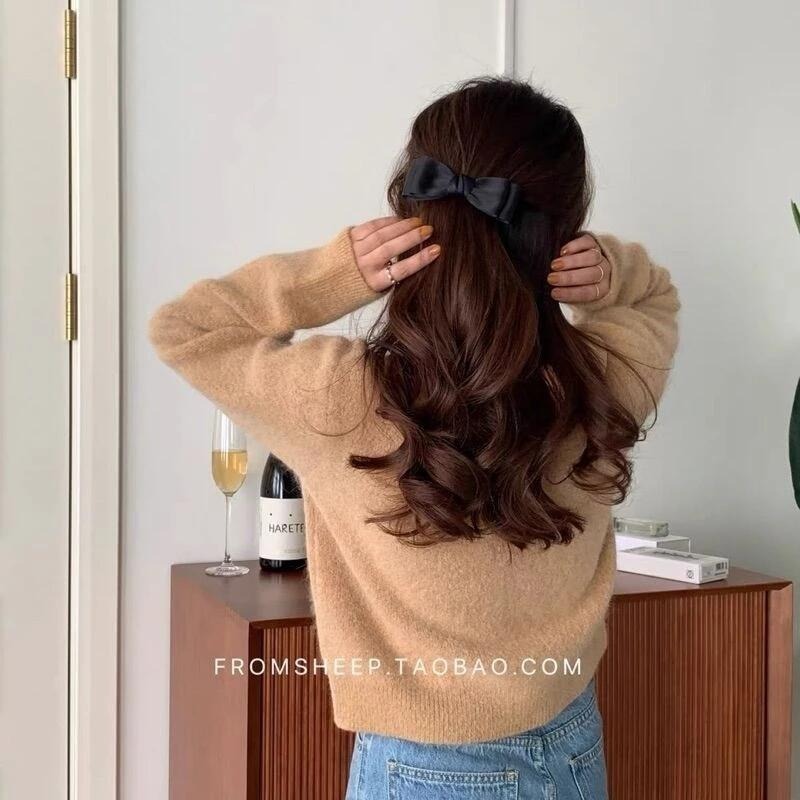 ✨台灣現貨🌿日韓純色雙層蝴蝶結彈簧夾 簡約風甜美氣質髮夾 頂夾 半扎頭髮公主頭髮飾【N68】-細節圖8