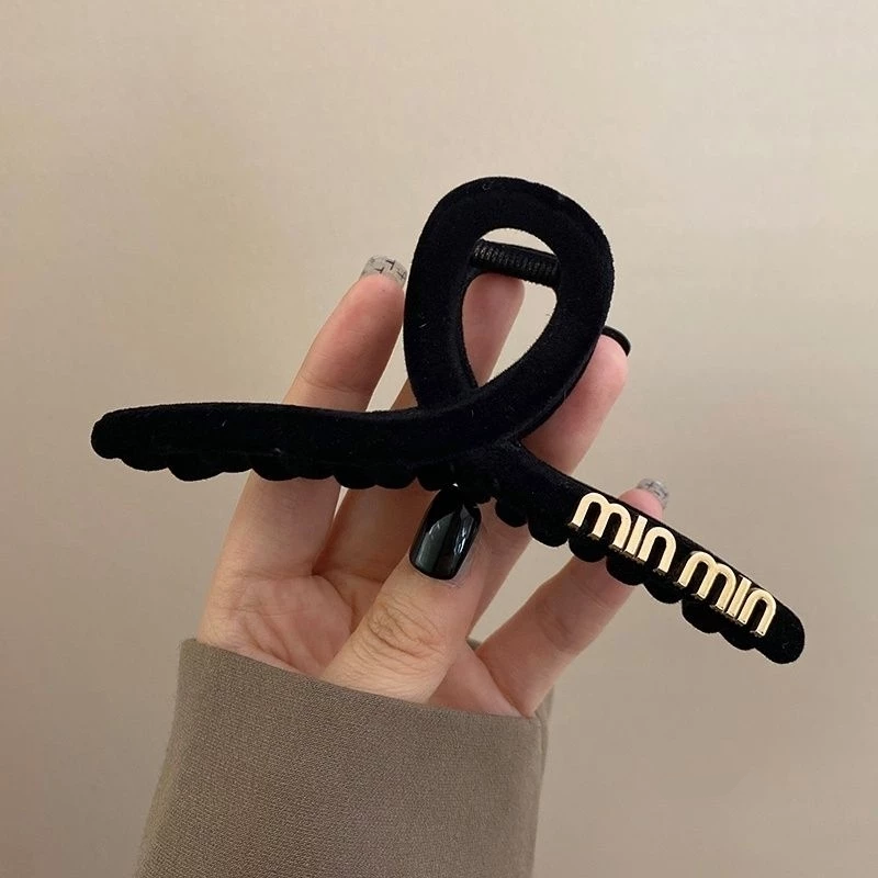 ✨台灣現貨🌿黑色植絨字母笑臉抓夾 盤髮夾鯊魚夾 馬尾盤髮夾【M20】-規格圖11