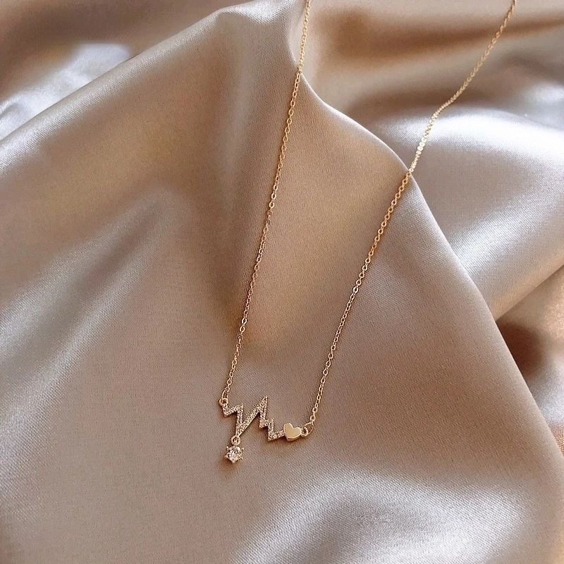 👗台灣現貨🌿 怦然心動 心跳項鏈 波浪紋項鏈 心電圖鑲鑽項鍊 ins冷淡風鎖骨鏈 甜蜜約會情人節生日禮物【Q48】-細節圖11