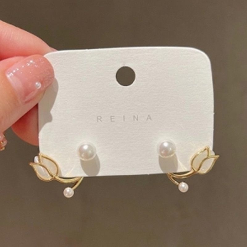 💖台灣現貨🌿S925銀針韓國貓眼鬱金香 珍珠 花朵 魚尾 小樹葉 一款兩戴耳環 設計感貓眼彩釉耳環【G187】-規格圖11