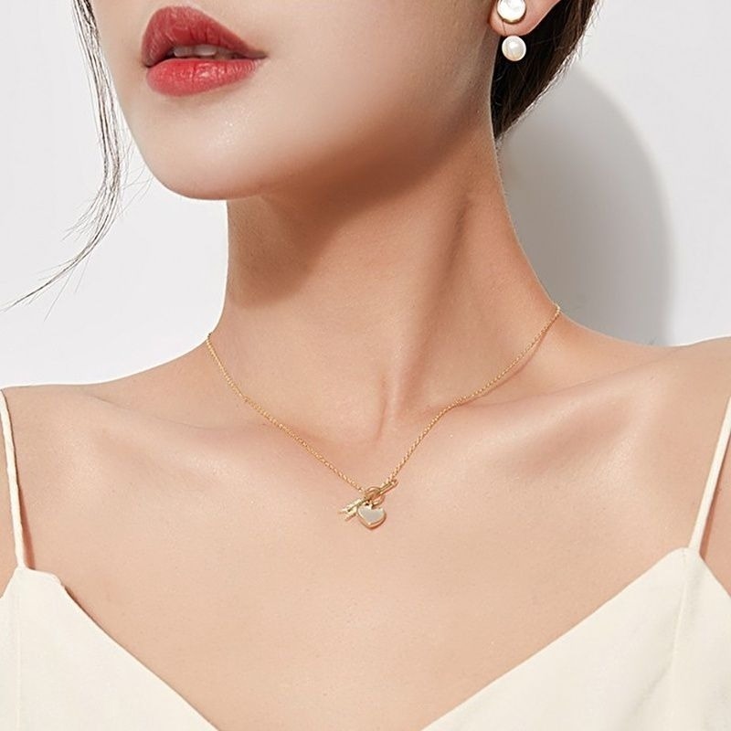 👗台灣現貨🌿ㄧ箭穿心 丘比特的箭頭 Ins甜美心形項鍊 簡約氣質鎖骨鏈項鍊 頸鏈【Q77】-細節圖4