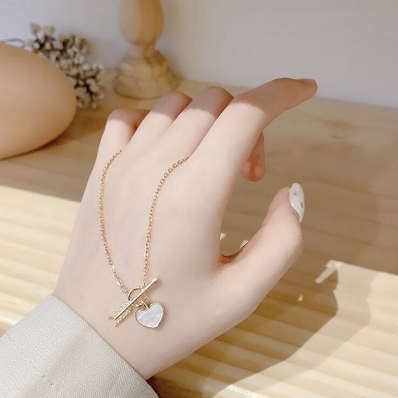👗台灣現貨🌿ㄧ箭穿心 丘比特的箭頭 Ins甜美心形項鍊 簡約氣質鎖骨鏈項鍊 頸鏈【Q77】-細節圖5
