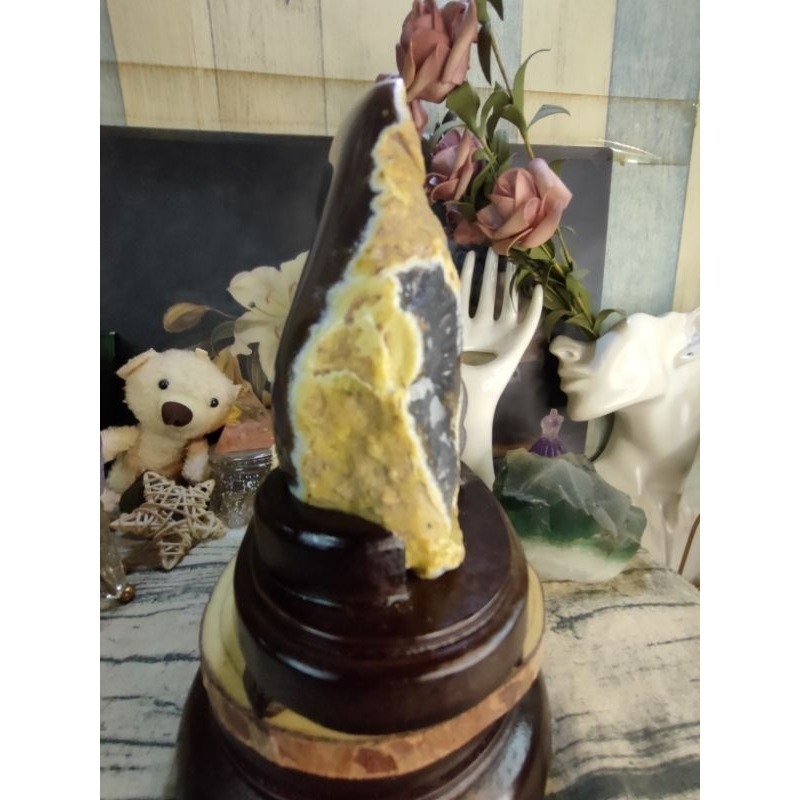 💰天然原皮原礦瑪瑙小晶洞 消磁桌上擺飾 附訂製木座720g-細節圖4