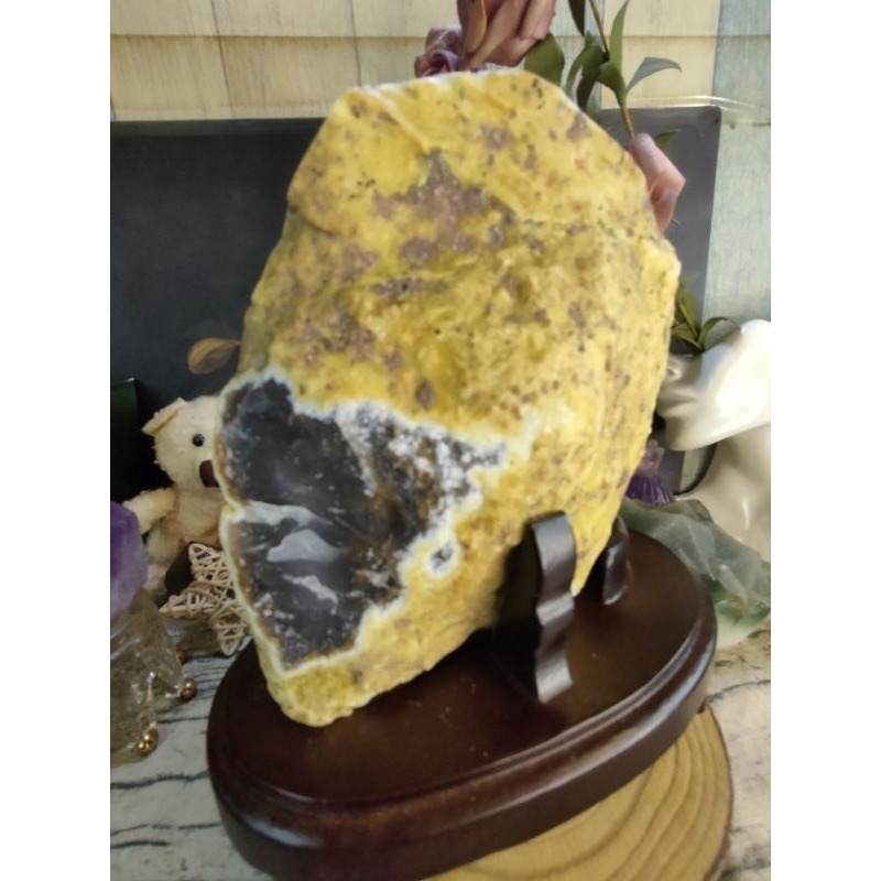 💰天然原皮原礦瑪瑙小晶洞 消磁桌上擺飾 附訂製木座720g-細節圖5