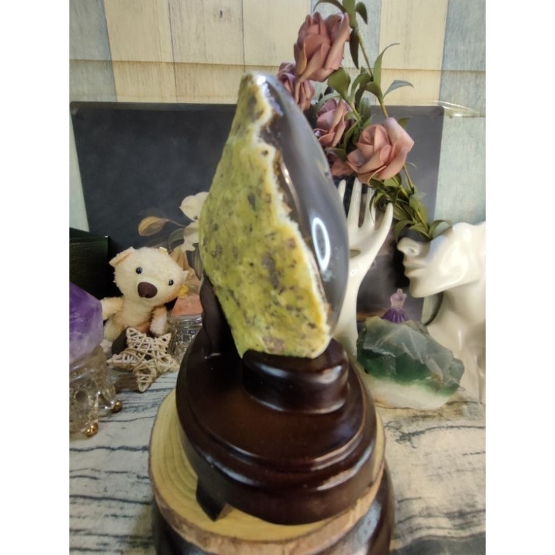 💰天然原皮原礦瑪瑙小晶洞 消磁桌上擺飾 附訂製木座720g-細節圖7