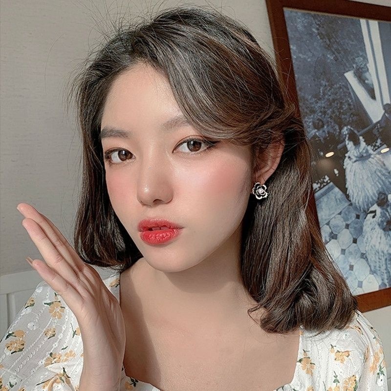 💖台灣現貨🌿銀針韓國時尚小香風山茶花耳釘 網紅氣質復古質感山茶花珍珠耳釘耳環【G41】-細節圖8