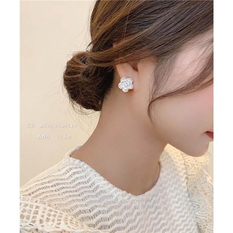 💖台灣現貨🌿銀針韓國時尚小香風山茶花耳釘 網紅氣質復古質感山茶花珍珠耳釘耳環【G41】-細節圖10