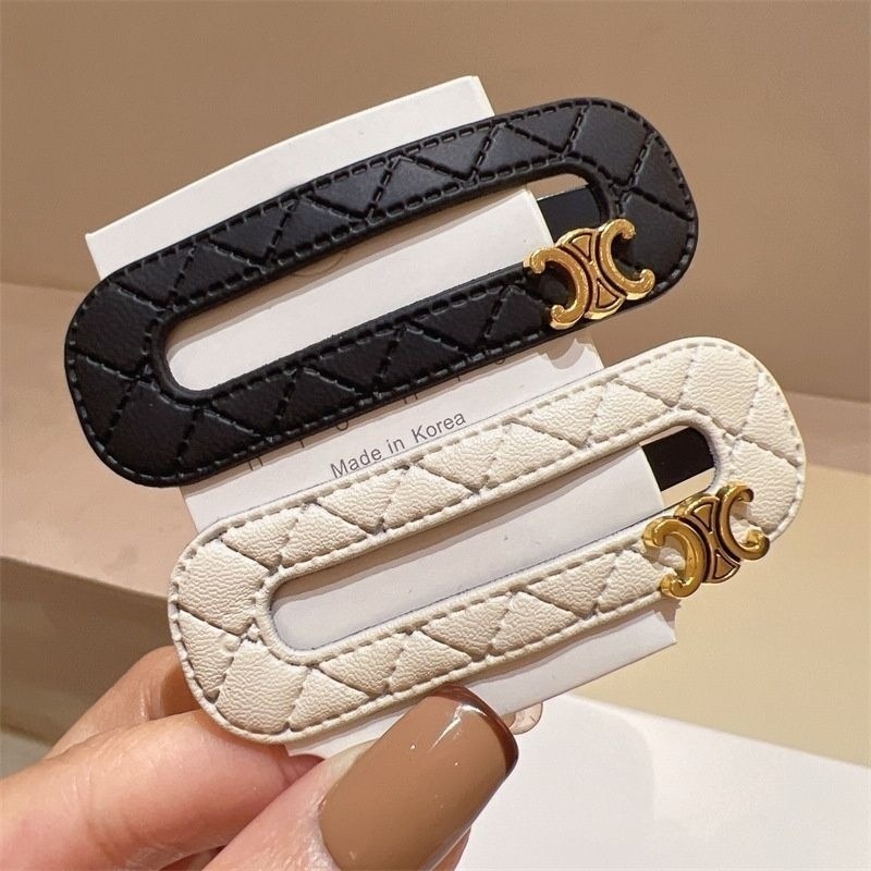 ✨台灣現貨🌿韓版小香風髮夾 PU格紋古金色標簡約時尚洋氣BB夾 網紅同款邊夾髮夾【Y4】-細節圖2