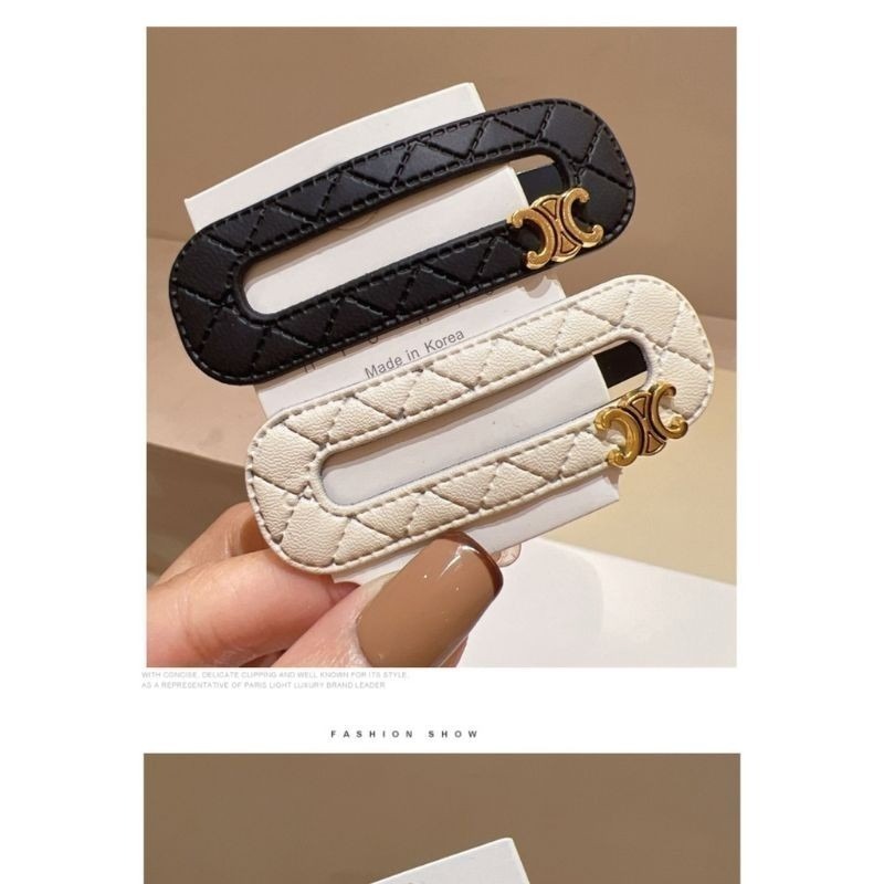 ✨台灣現貨🌿韓版小香風髮夾 PU格紋古金色標簡約時尚洋氣BB夾 網紅同款邊夾髮夾【Y4】-細節圖8