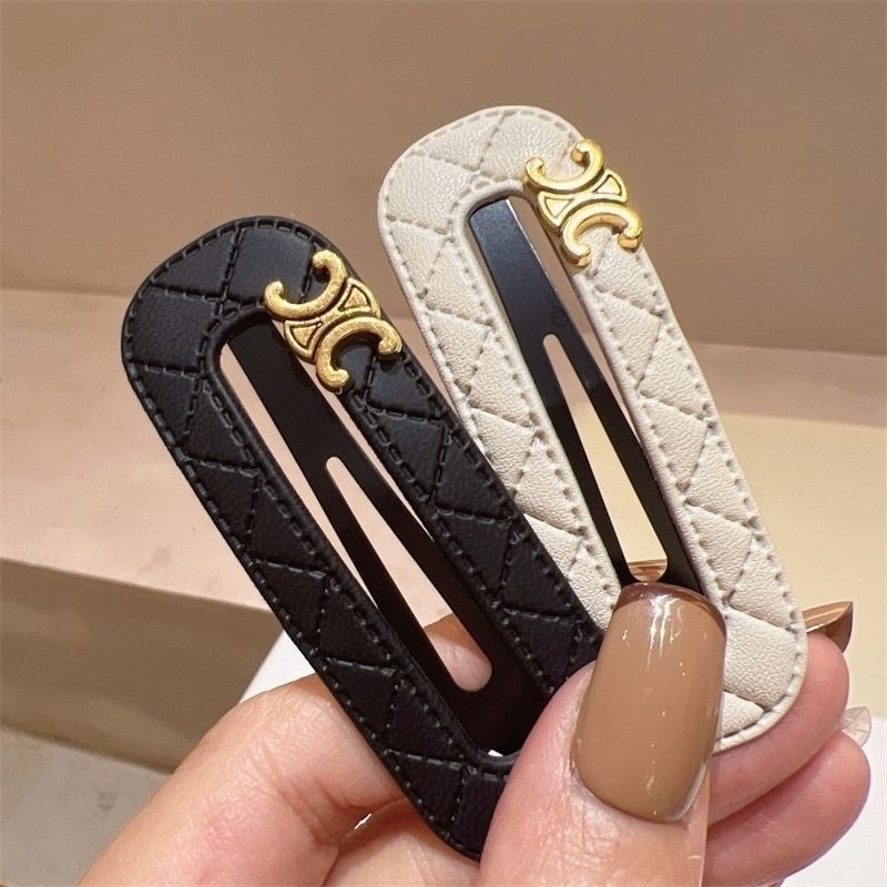 ✨台灣現貨🌿韓版小香風髮夾 PU格紋古金色標簡約時尚洋氣BB夾 網紅同款邊夾髮夾【Y4】-細節圖3