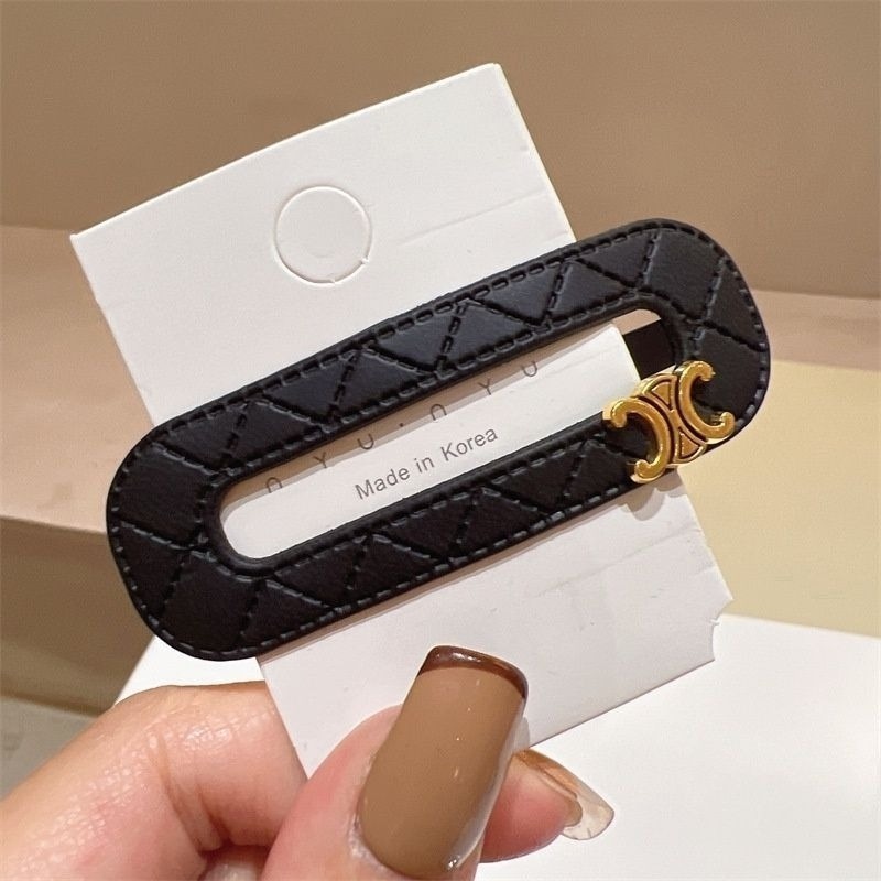 ✨台灣現貨🌿韓版小香風髮夾 PU格紋古金色標簡約時尚洋氣BB夾 網紅同款邊夾髮夾【Y4】-細節圖6