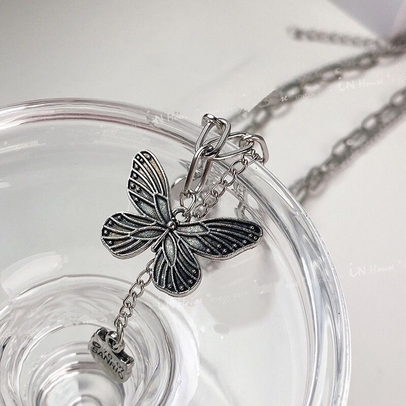 👗台灣現貨🌿雙層疊戴愛心 蝴蝶 項鍊 頸鍊 冷淡風 金屬 貓咪 頸鏈 ins網紅 設計感 鎖骨鏈【Q75】-細節圖7