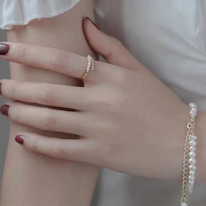 💍台灣現貨🌿日韓輕奢時尚珍珠戒指 時尚個性簡約百搭開口食指 戒指 指環 ins潮冷淡風精緻戒指-細節圖6