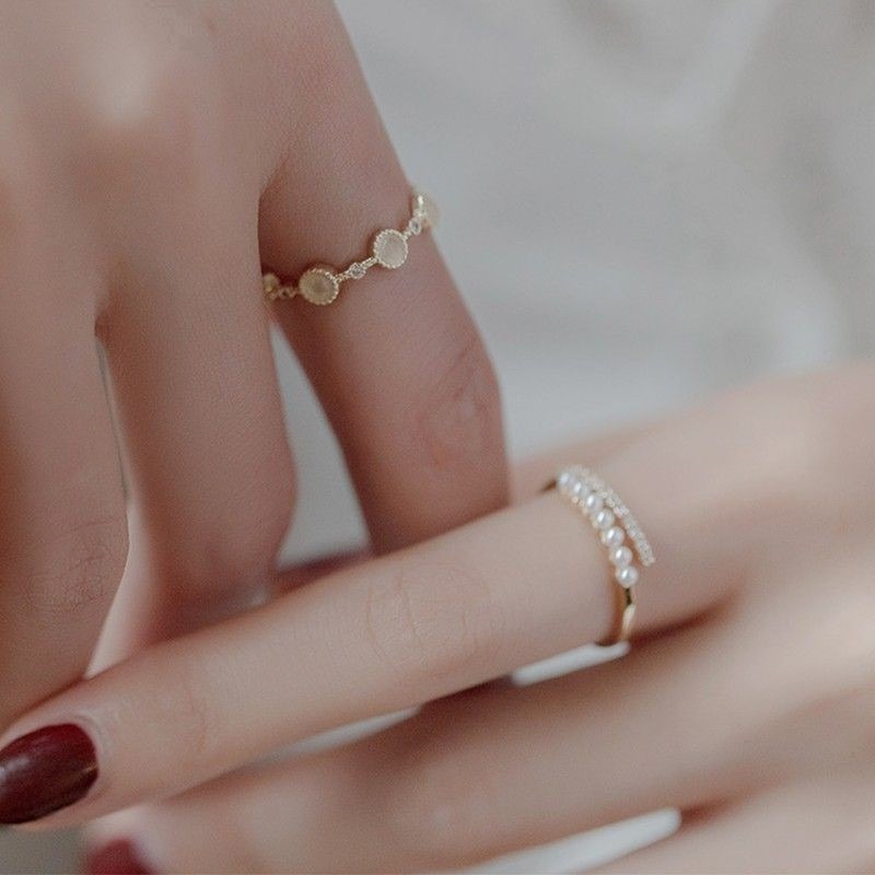 💍台灣現貨🌿日韓輕奢時尚珍珠戒指 時尚個性簡約百搭開口食指 戒指 指環 ins潮冷淡風精緻戒指-細節圖8