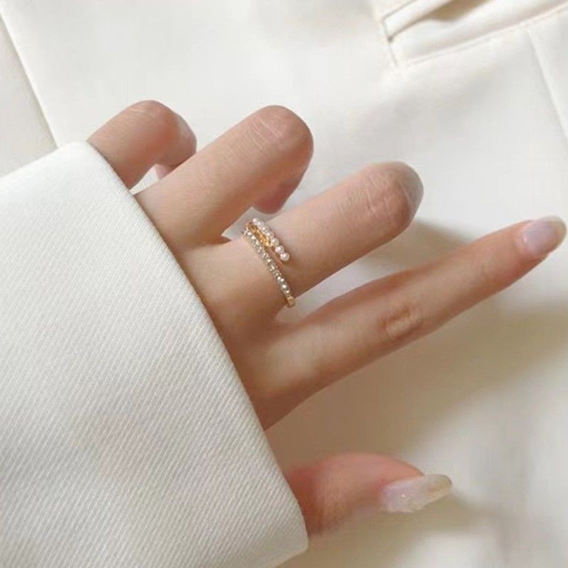 💍台灣現貨🌿日韓輕奢時尚珍珠戒指 時尚個性簡約百搭開口食指 戒指 指環 ins潮冷淡風精緻戒指-細節圖9