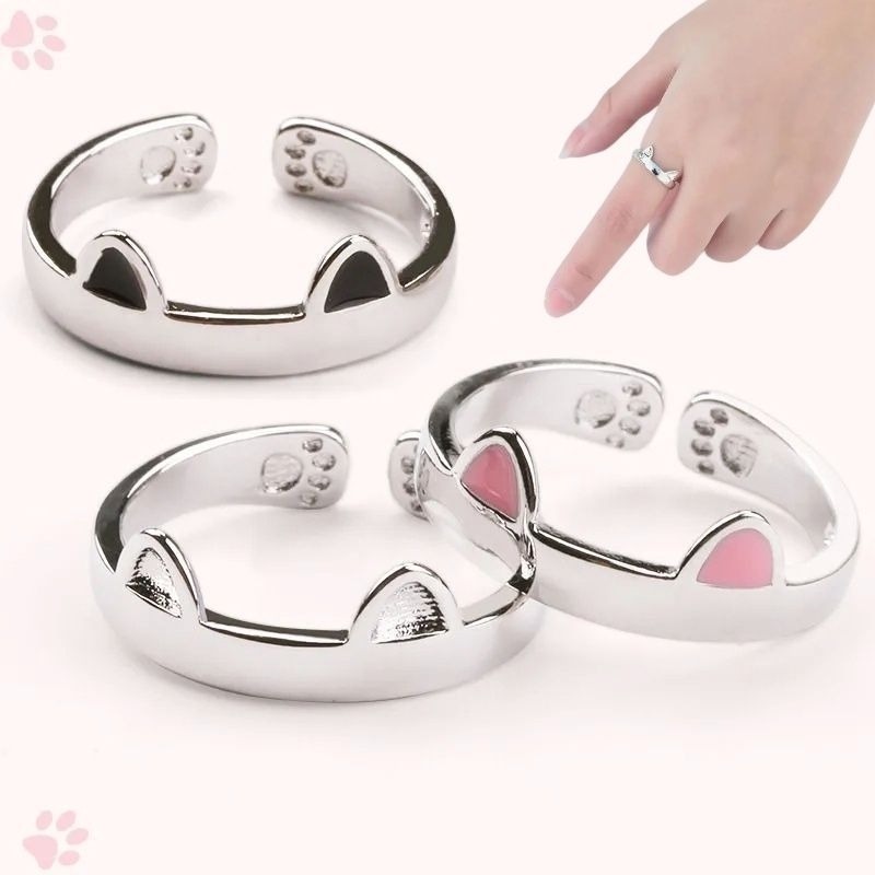 💍台灣現貨🌿韓國個性口活口貓咪耳朵戒指 萌寵可愛動物貓爪腳印指環 可愛簡約開口可調節戒指【O74】-細節圖2