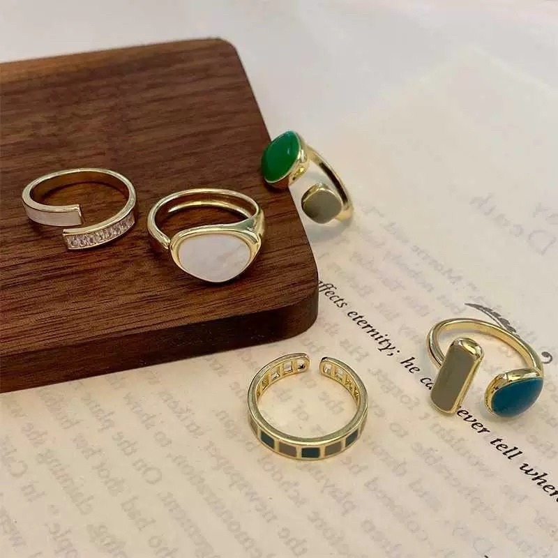 💍台灣現貨🌿漸變藍開口戒指女可調節時尚個性ins潮小眾設計冷淡日式輕奢祖母綠指環交叉單一食指戒 【O23】-細節圖3