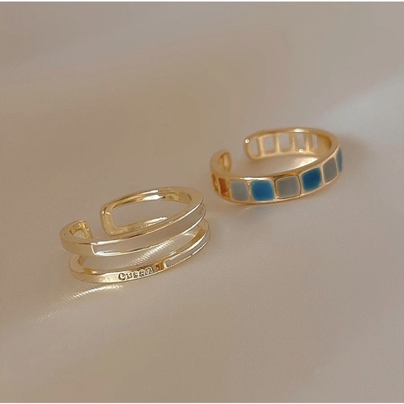 💍台灣現貨🌿漸變藍開口戒指女可調節時尚個性ins潮小眾設計冷淡日式輕奢祖母綠指環交叉單一食指戒 【O23】-細節圖5