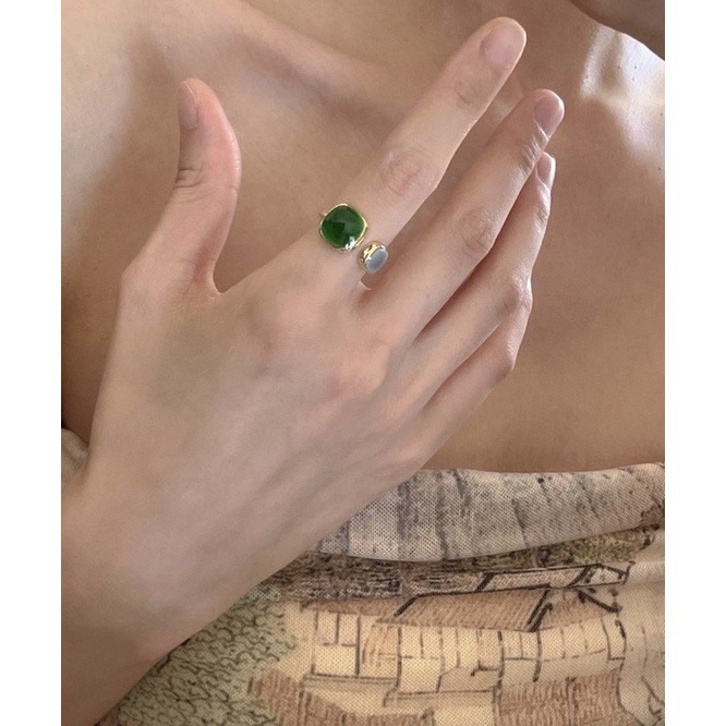 💍台灣現貨🌿漸變藍開口戒指女可調節時尚個性ins潮小眾設計冷淡日式輕奢祖母綠指環交叉單一食指戒 【O23】-細節圖10