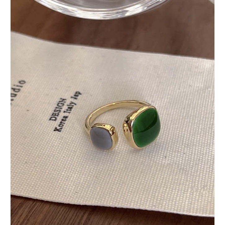 #6綠灰雙色滴釉開口戒