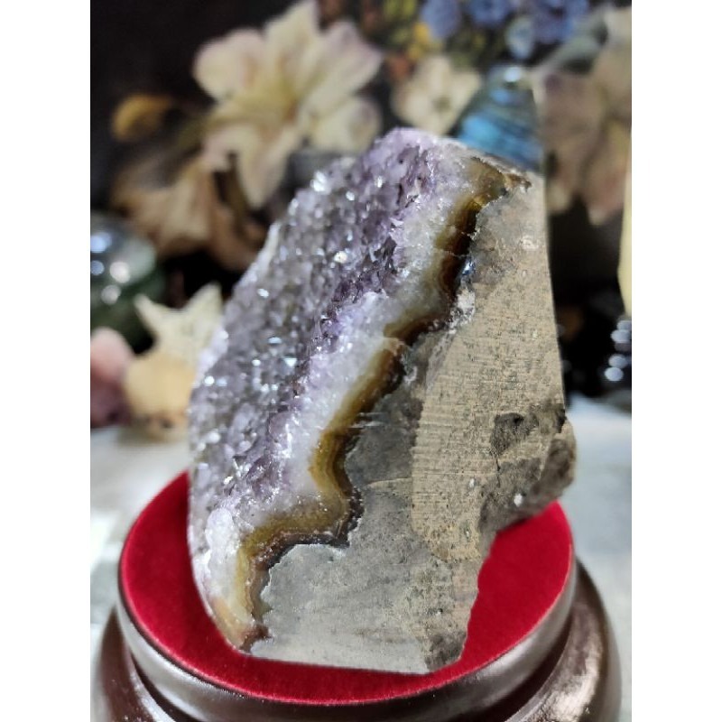 ✡️福利價 天然烏拉圭異象 紫晶鎮 透亮帶微量黃磷鐵礦、黑碧 紫水晶 防幅攝電磁波消磁净化紫水晶擺件814g#79-細節圖4