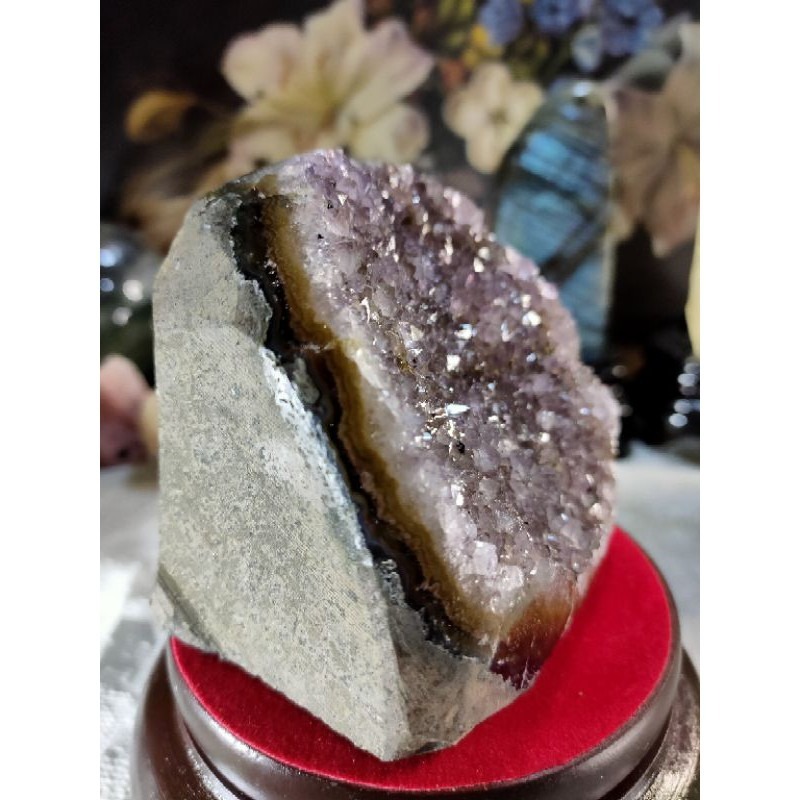 ✡️福利價 天然烏拉圭異象 紫晶鎮 透亮帶微量黃磷鐵礦、黑碧 紫水晶 防幅攝電磁波消磁净化紫水晶擺件814g#79-細節圖6