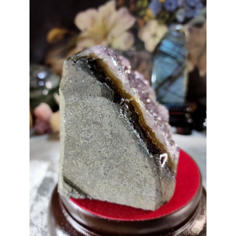 ✡️福利價 天然烏拉圭異象 紫晶鎮 透亮帶微量黃磷鐵礦、黑碧 紫水晶 防幅攝電磁波消磁净化紫水晶擺件814g#79-細節圖7