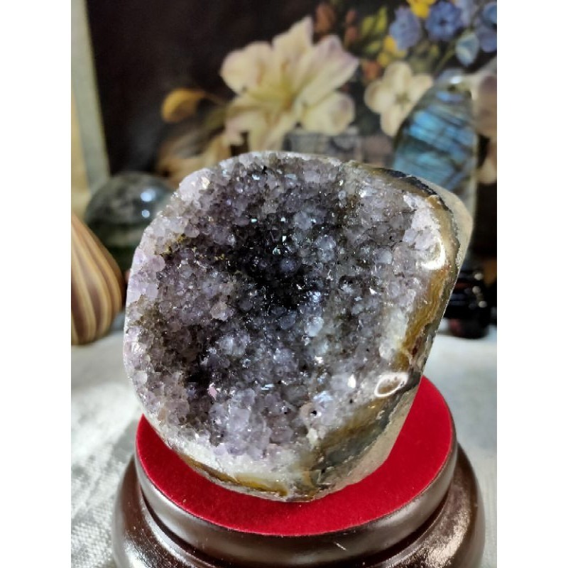 ✡️福利價 天然烏拉圭異象 紫晶鎮 透亮帶微量黃磷鐵礦、黑碧 紫水晶 防幅攝電磁波消磁净化紫水晶擺件814g#79-細節圖8