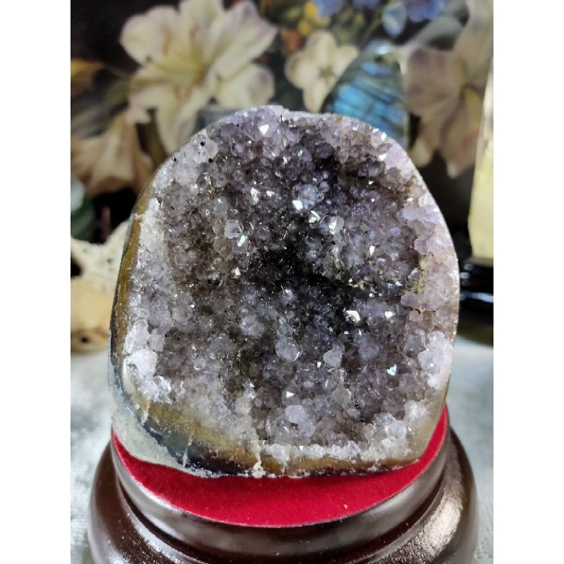 ✡️福利價 天然烏拉圭異象 紫晶鎮 透亮帶微量黃磷鐵礦、黑碧 紫水晶 防幅攝電磁波消磁净化紫水晶擺件814g#79-細節圖9