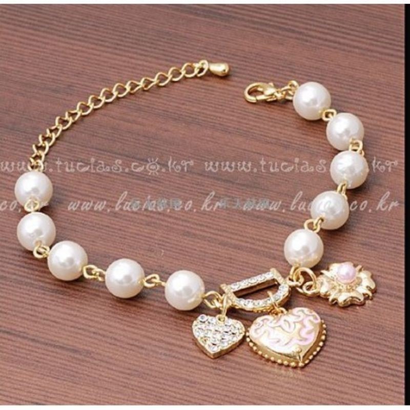 👗台灣現貨🌿韓版愛心桃心花朵手鏈 閃鑽D字母珍珠手鏈 性感學生閨蜜手鏈 小飾品 手飾-細節圖3