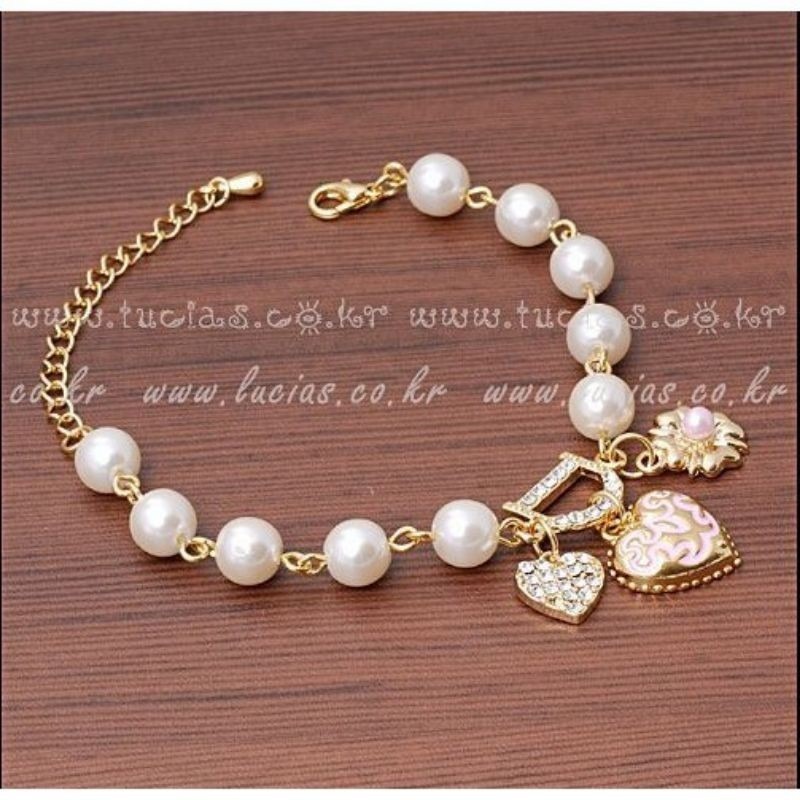 👗台灣現貨🌿韓版愛心桃心花朵手鏈 閃鑽D字母珍珠手鏈 性感學生閨蜜手鏈 小飾品 手飾-細節圖6