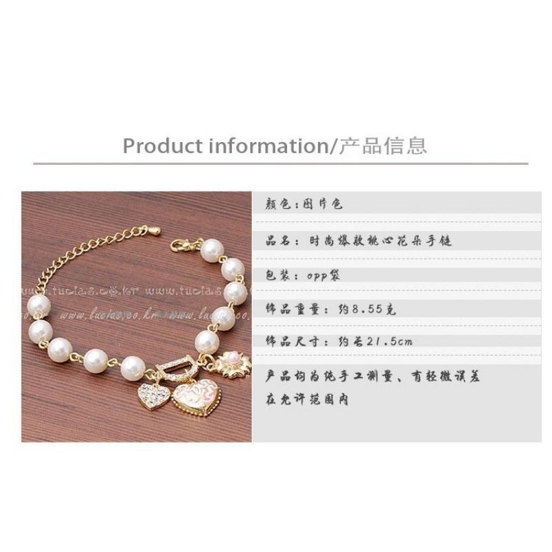 👗台灣現貨🌿韓版愛心桃心花朵手鏈 閃鑽D字母珍珠手鏈 性感學生閨蜜手鏈 小飾品 手飾-細節圖7