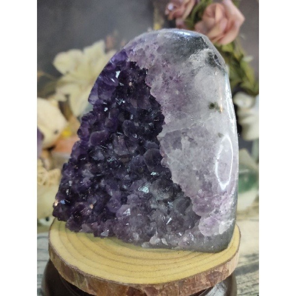 ✡️福利價 天然烏拉圭紫晶鎮 內凹大角趾 綠瑪瑙邊線 防幅攝電磁波 消磁 净化 水晶原石擺件 1005g#396-細節圖2