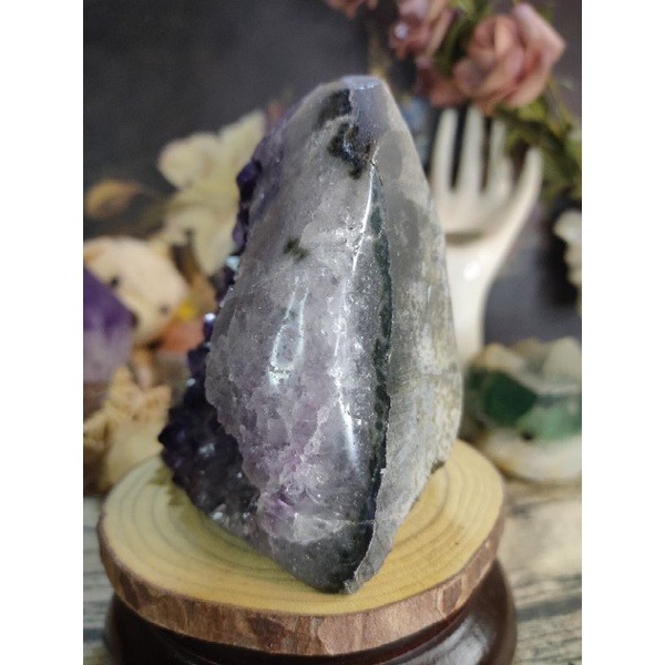 ✡️福利價 天然烏拉圭紫晶鎮 內凹大角趾 綠瑪瑙邊線 防幅攝電磁波 消磁 净化 水晶原石擺件 1005g#396-細節圖3