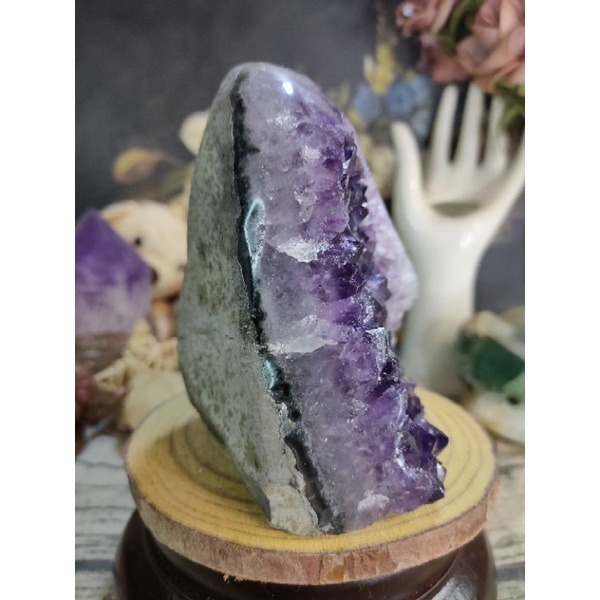 ✡️福利價 天然烏拉圭紫晶鎮 內凹大角趾 綠瑪瑙邊線 防幅攝電磁波 消磁 净化 水晶原石擺件 1005g#396-細節圖5