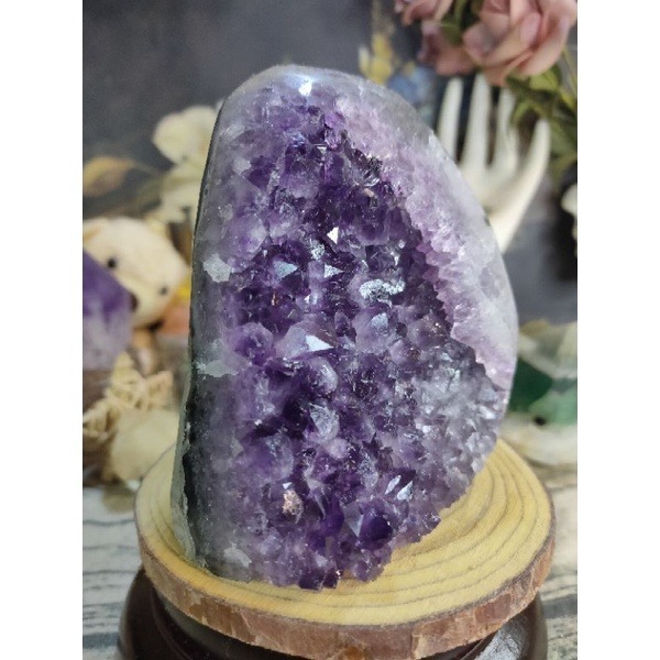 ✡️福利價 天然烏拉圭紫晶鎮 內凹大角趾 綠瑪瑙邊線 防幅攝電磁波 消磁 净化 水晶原石擺件 1005g#396-細節圖6