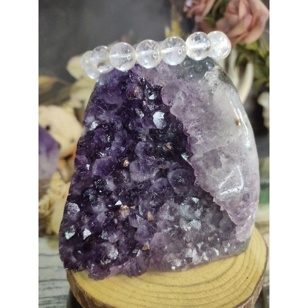 ✡️福利價 天然烏拉圭紫晶鎮 內凹大角趾 綠瑪瑙邊線 防幅攝電磁波 消磁 净化 水晶原石擺件 1005g#396-細節圖8