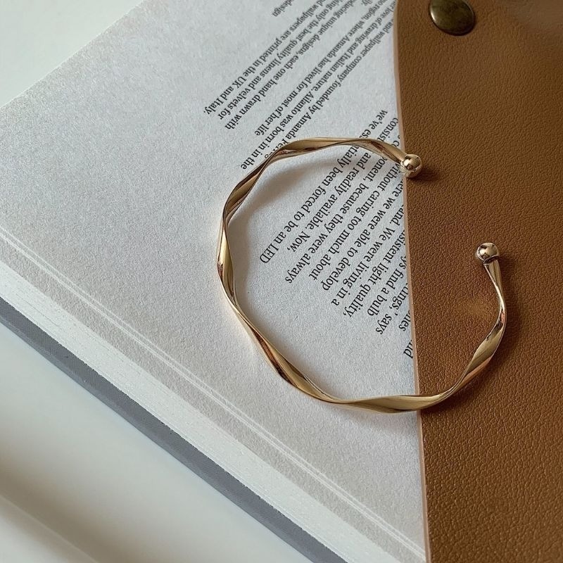 👗台灣現貨🌿歐美珠珠扭結金屬手環 幾何扭曲手環 螺旋手環 波浪手環 開口手環 冷淡風簡約百搭手鐲-規格圖10