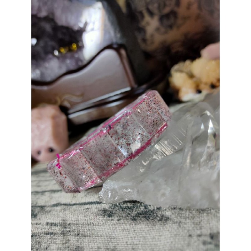 ⚜️天然三輪骨幹超七草莓晶手排🌿 金草莓超七 寬版手排 滿草莓-細節圖6