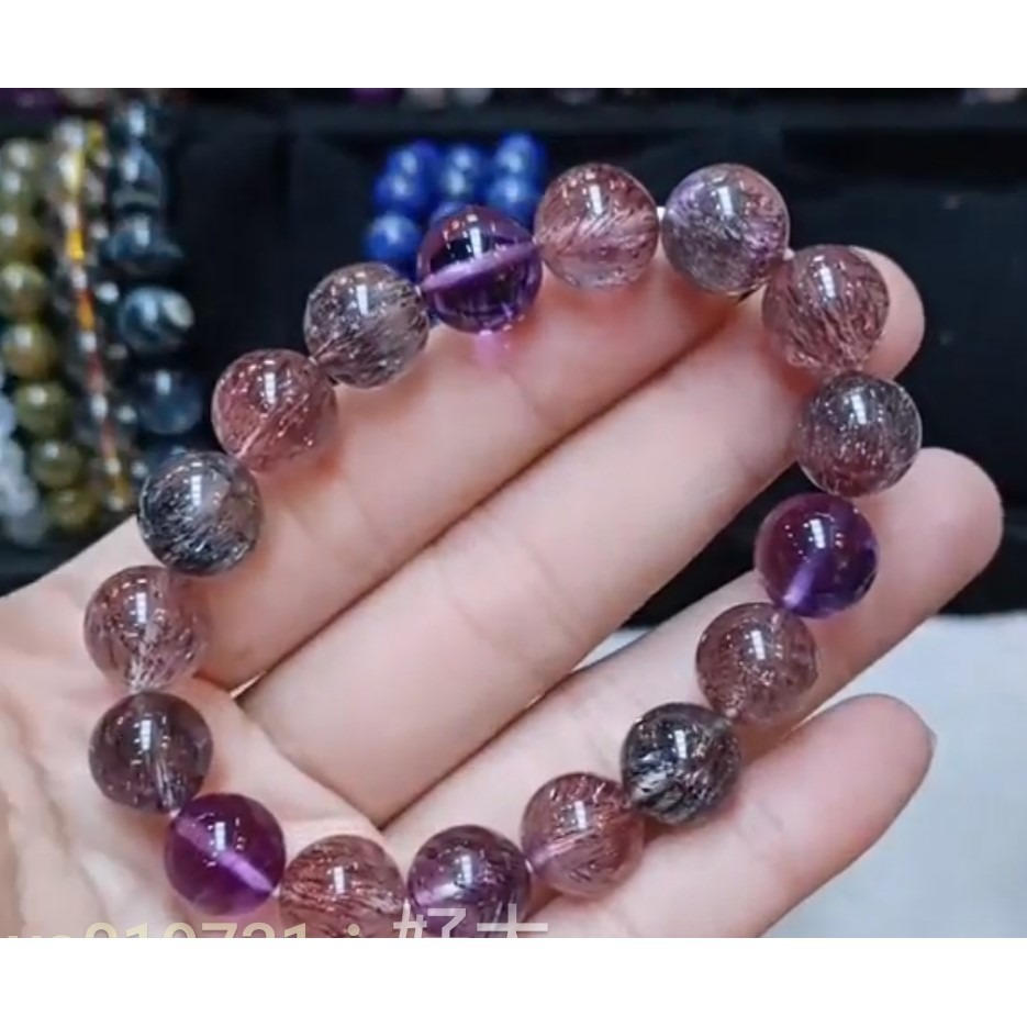 ⚜️天然超七紫發晶手鏈🌿很稀有的水晶 雲母與紫發並存 凝聚多種水晶功效 能量巨大發絲多 順發 晶體通透 水頭油亮-細節圖2