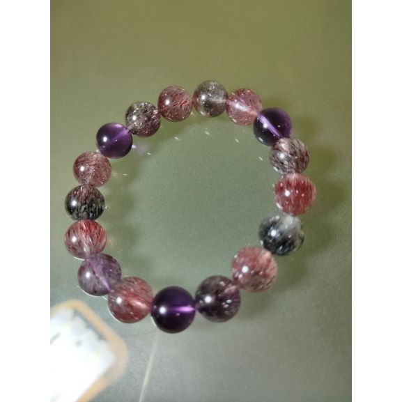 ⚜️天然超七紫發晶手鏈🌿很稀有的水晶 雲母與紫發並存 凝聚多種水晶功效 能量巨大發絲多 順發 晶體通透 水頭油亮-細節圖5