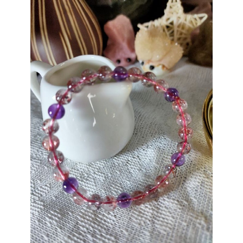 ⚜️天然超七三輪骨幹紫發晶手鏈 很稀有的水晶 雲母與紫發並存 凝聚多種水晶功效 能量巨大 晶體通透 6.7mm-細節圖2