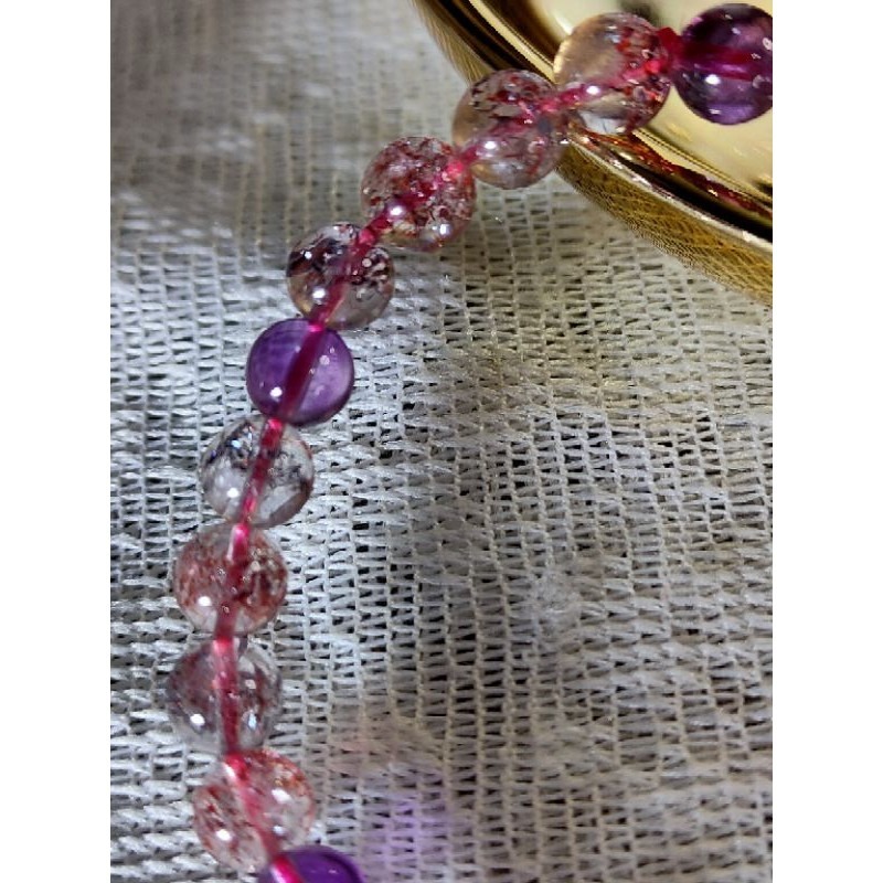 ⚜️天然超七三輪骨幹紫發晶手鏈 很稀有的水晶 雲母與紫發並存 凝聚多種水晶功效 能量巨大 晶體通透 6.7mm-細節圖3