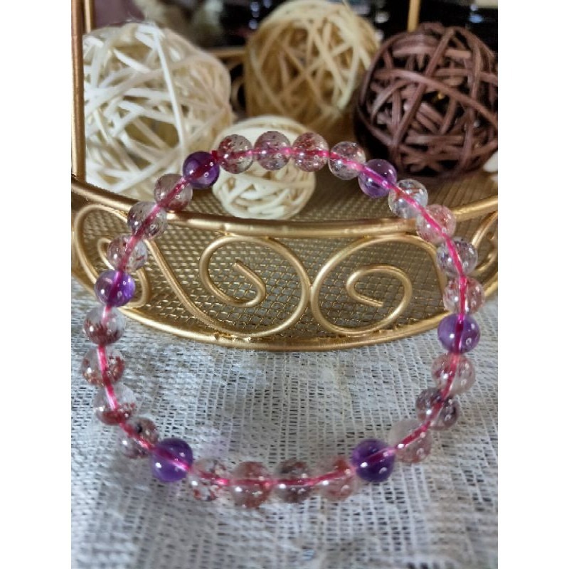 ⚜️天然超七三輪骨幹紫發晶手鏈 很稀有的水晶 雲母與紫發並存 凝聚多種水晶功效 能量巨大 晶體通透 6.7mm-細節圖4