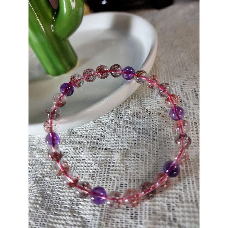 ⚜️天然超七三輪骨幹紫發晶手鏈 很稀有的水晶 雲母與紫發並存 凝聚多種水晶功效 能量巨大 晶體通透 6.7mm-細節圖5