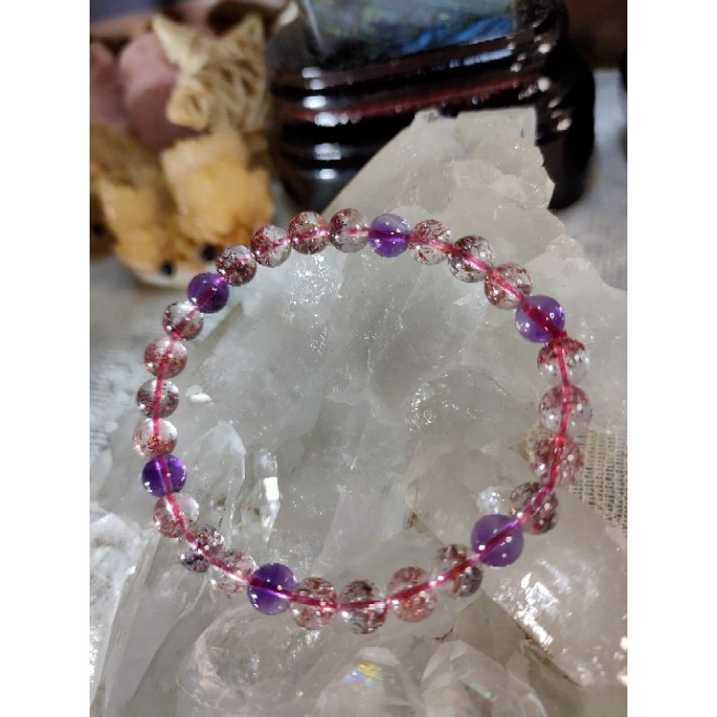 ⚜️天然超七三輪骨幹紫發晶手鏈 很稀有的水晶 雲母與紫發並存 凝聚多種水晶功效 能量巨大 晶體通透 6.7mm-細節圖6