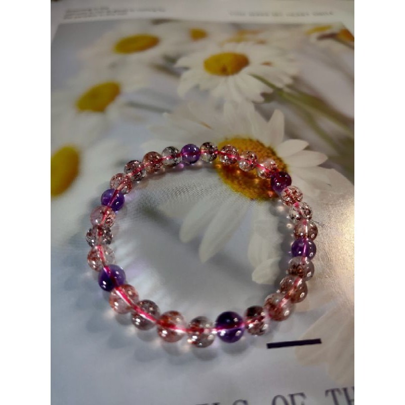 ⚜️天然超七三輪骨幹紫發晶手鏈 很稀有的水晶 雲母與紫發並存 凝聚多種水晶功效 能量巨大 晶體通透 6.7mm-細節圖7