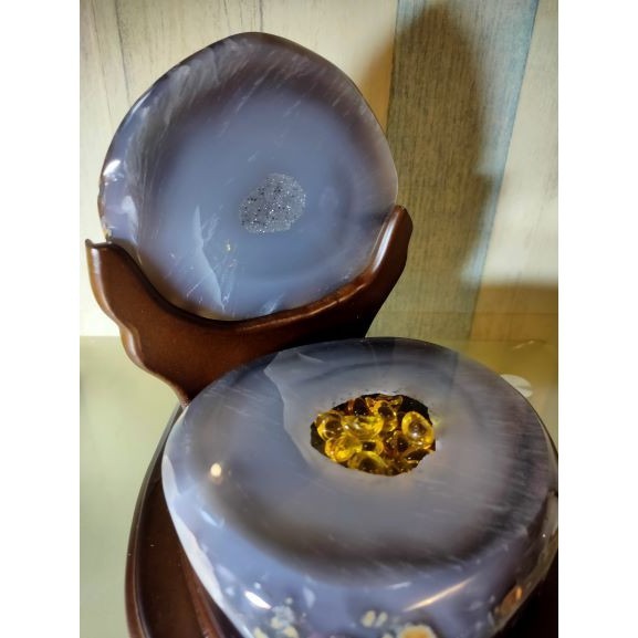 💰全拋巴西聚寶盆 全拋瑪瑙聚寶盆 帶雪礦共生礦 閃亮亮 全透光 藏風聚氣~圓滿如意~對己生財~附底座 送元寶-細節圖2