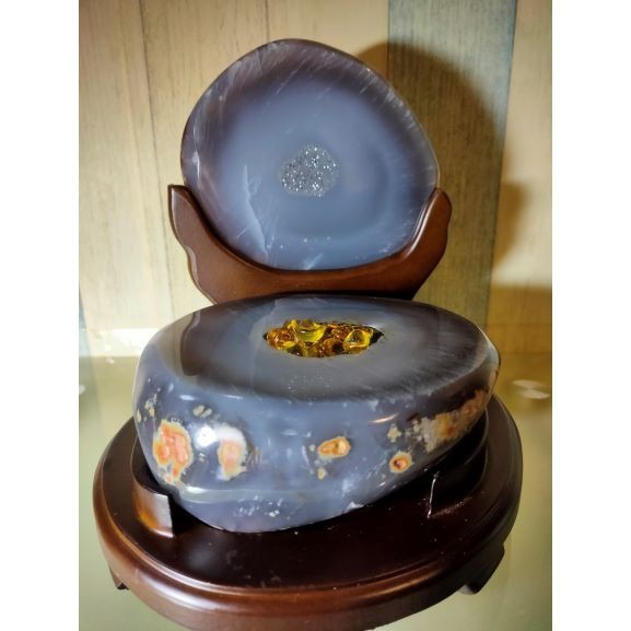 💰全拋巴西聚寶盆 全拋瑪瑙聚寶盆 帶雪礦共生礦 閃亮亮 全透光 藏風聚氣~圓滿如意~對己生財~附底座 送元寶-細節圖8